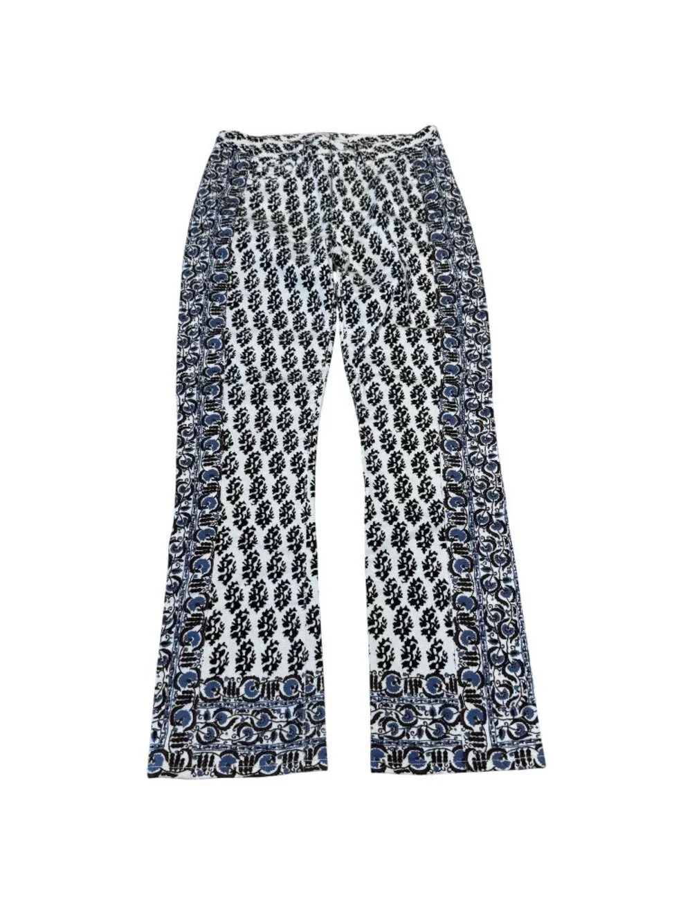 Tory Burch White Black Blue Printed Cotton Blend Straight Jeans Women's Size 24